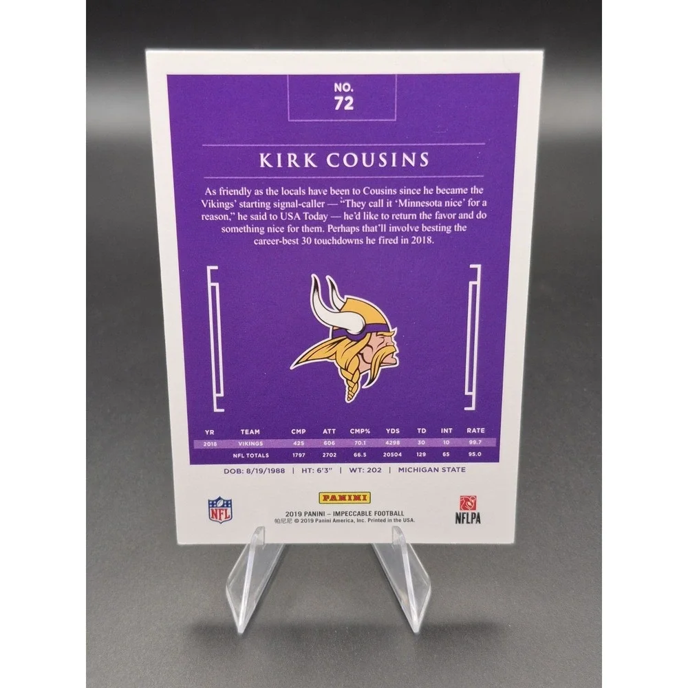 2019 Panini Impeccable Football Kirk Cousins #72 Ruby /8 Falcons Vikings Raiders